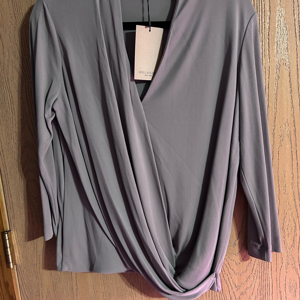 MM. Lafleur Gray Draped Wrap Blouse